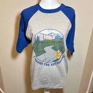 Vintage OLYMPIA BEER Blue and Gray Graphic Tee